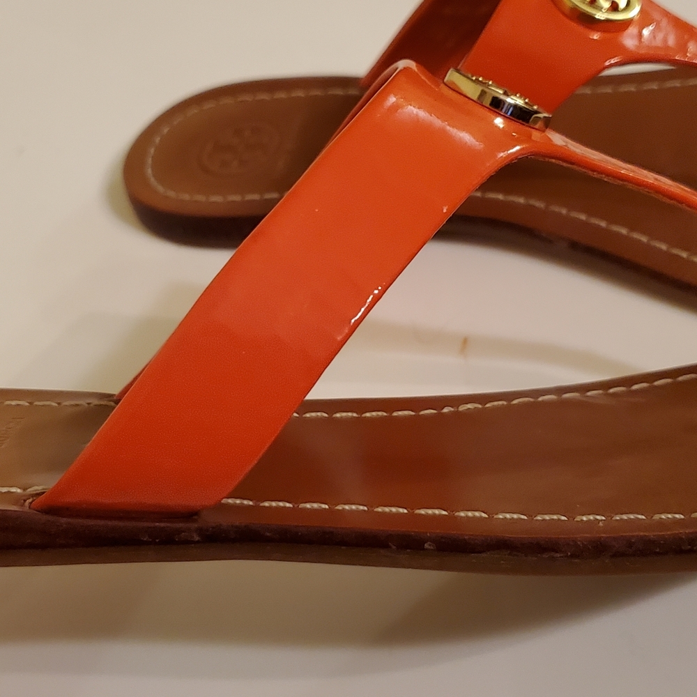 Tory Burch Orange Patent Leather Thong Sandals - Picture 11 of 11
